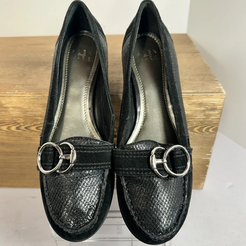 Alex Marie Heeled Loafers Womens 8.5 M Horse Bit Buckle Reptile Snake Old Money